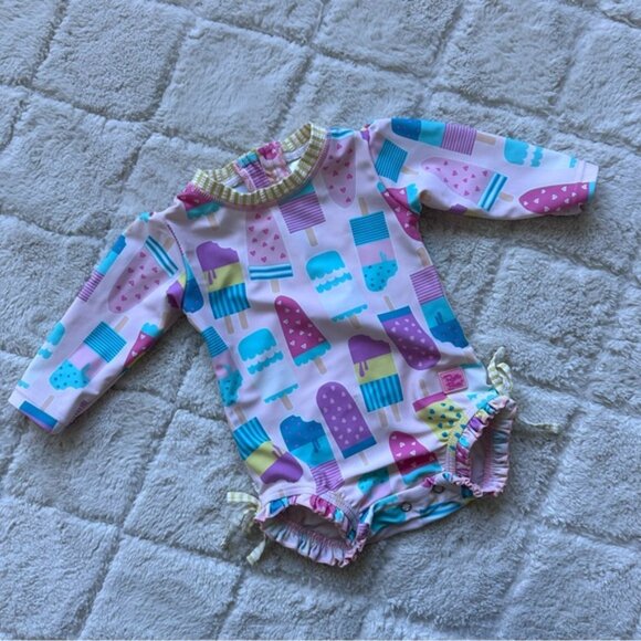 Ruffle Butts | "Ice Cream Social" Long Sleeve Ruffle Swimsuit | Size 3-6 Months - Picture 6 of 7